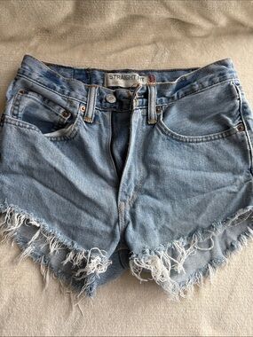 Levi's Light Blue Frayed Hem High-Rise Denim Shorts
